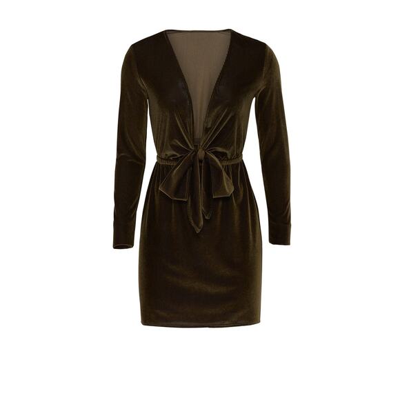 Show Me Your MuMu Velvet Green Monroe Tie Front Long Sleeve Mini Dress L - Picture 3 of 10